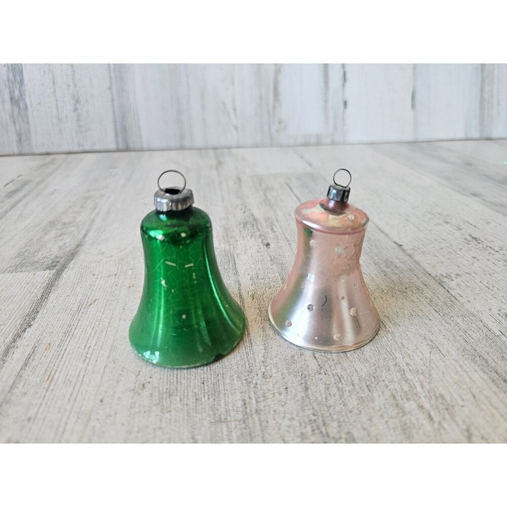 Vintage antique Mercury glass bell ornament green pink‎ star Xmas tree